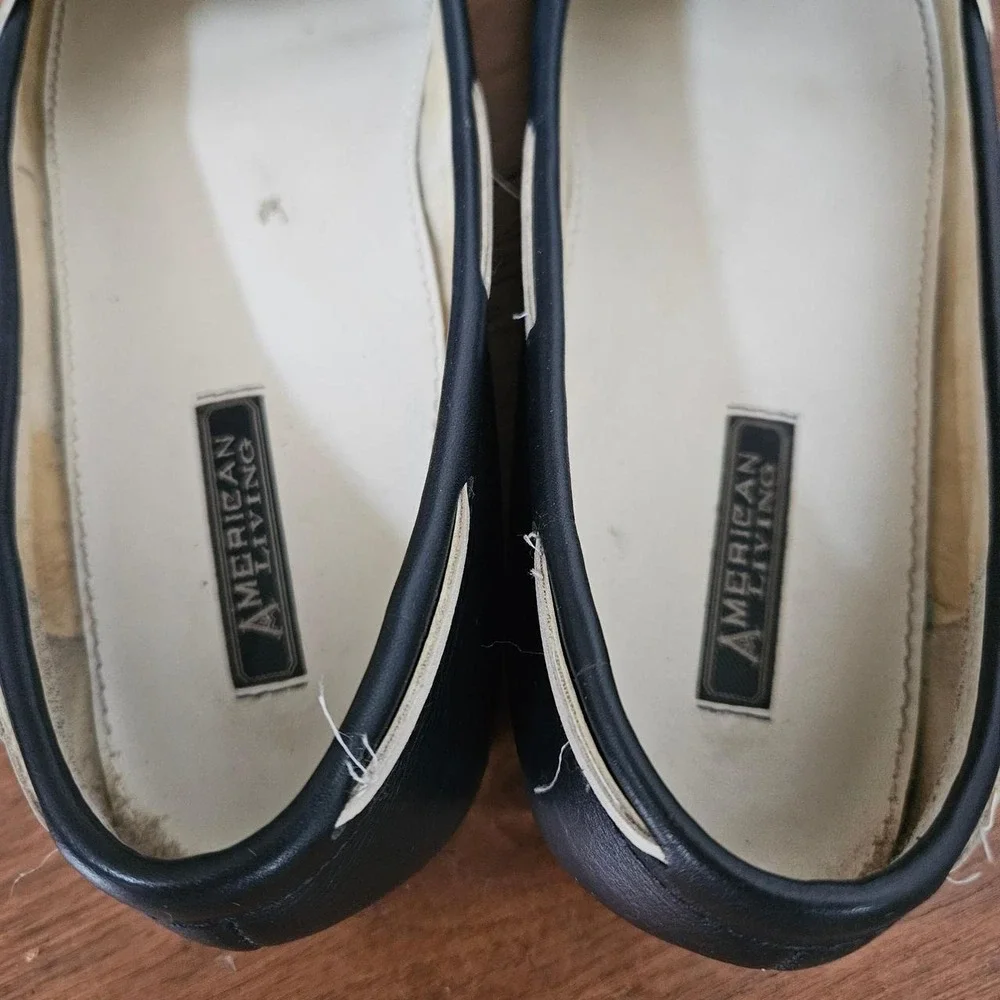 Vintage American Living Navy Blue Leather Bow Loafers Driving Shoes Womens 9.5
